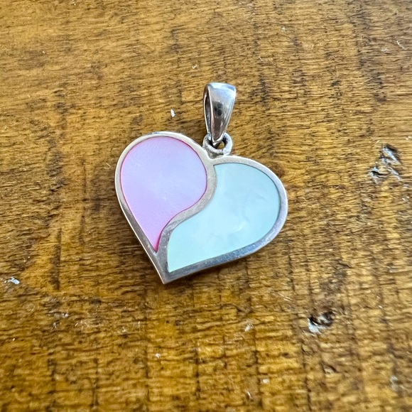 Cute Heart Silver Charm Pink White Color Block - Picture 1 of 8
